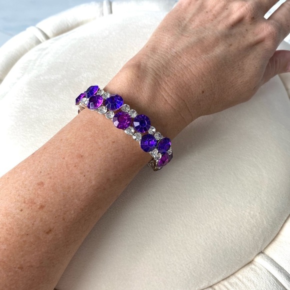 Rhinestone Purple blue crystal beaded bracelet stretch New NWT - Picture 4 of 12